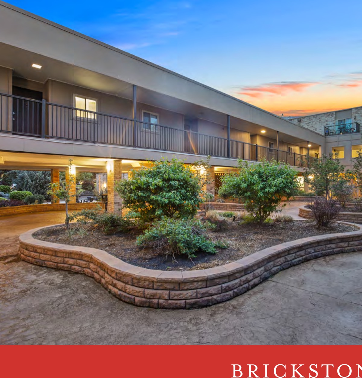 Mountainaire, 2950 Bixby Lane, Boulder — courtyard at dusk